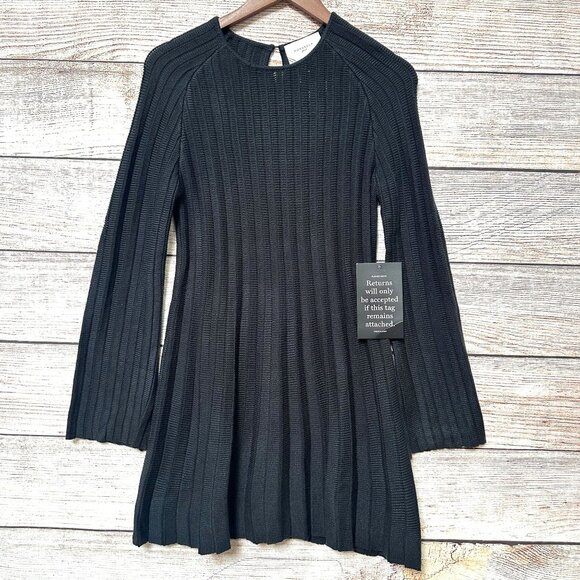 Pomander Place Womens Size S Black Ribbed Knit Sweater Adi Dress Long Sleeve - Picture 2 of 12